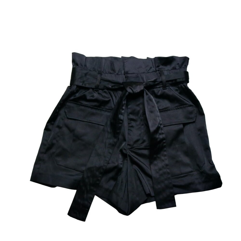 Zara Women's Black High Waisted Paper Bag Shorts with Belt, size Extra Small